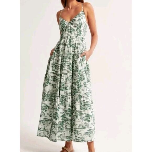 Abercrombie & Fitch Maxi Dress Tiered Tropical Palm Toile Print Size Large - Picture 1 of 7